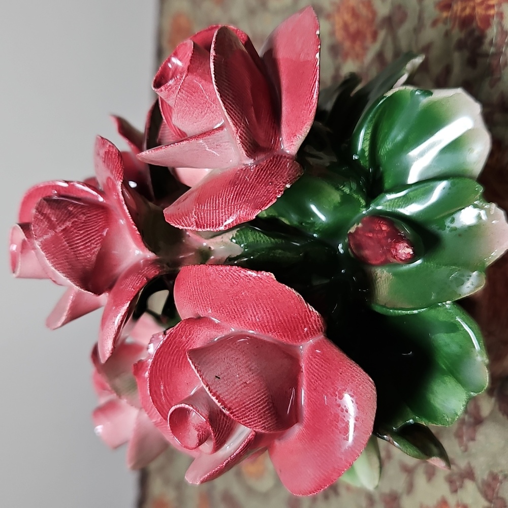 NUOVA CAPODIMONTE Porcelain Ceramic Flowers in Basket Made in Italy